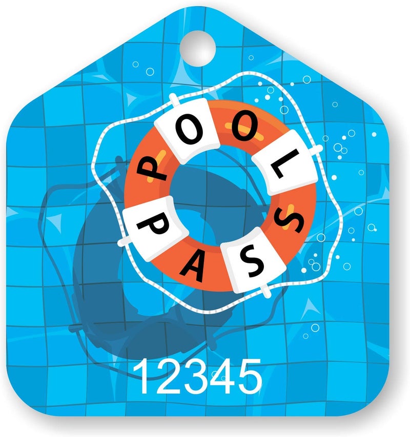 SmartSign (Pack of 100) 1.875 x 1.75 inch â€œPool Passâ€ Tags with Consecutive Numbering, Pre-Punched Hole, Digitally Printed, 35 mil Plastic, Multicolor, Made in USA - Image 1